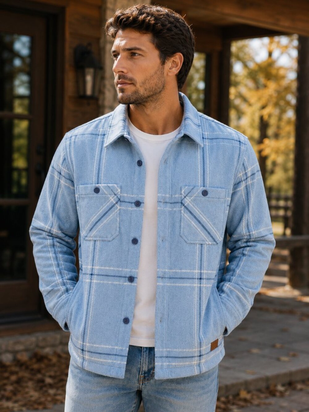 Buffalo David Bitton Blue Plaid Fleece Shacket Jacket Size Medium NWT